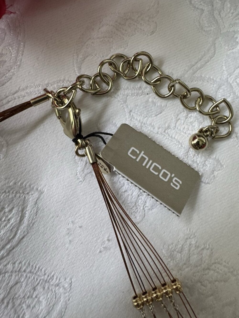 Chicos Gold Tone 16" 5 Layer Chain Seed Bead Beaded Charm Statement Necklace NEW - Picture 8 of 13